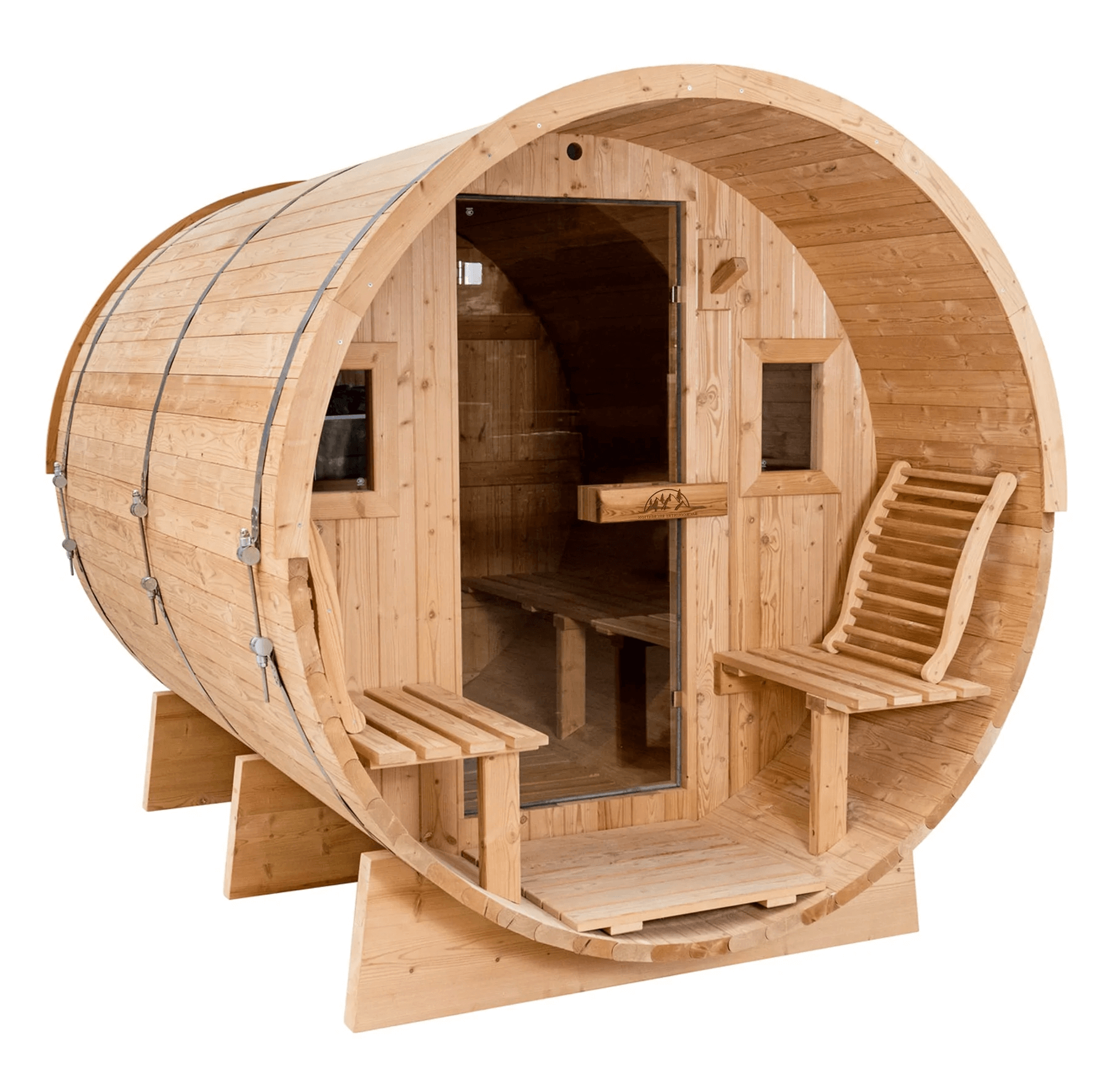8 FT Classic Thermowood Barrel Sauna with Porch - 4 person